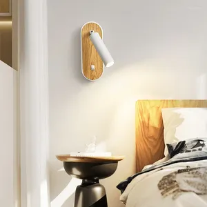 Applique Led couleur bois chevet chambre salon couloir éclairage de lecture créatif rotatif avec interrupteur