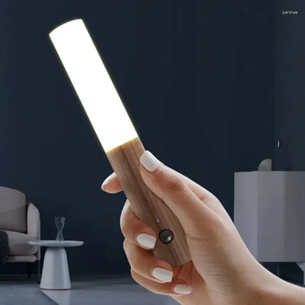 Lampe murale LED Bois USB Lumière de nuit Capteur de mouvement magnétique Claitement de placard escalier de chambre à coucher