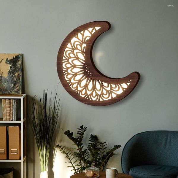 Applique LED en bois suspendu signe Festival décoration de la maison autocollant pendentif lune motif B