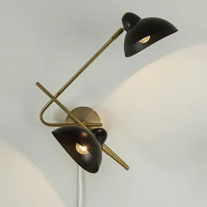Wandlamp licht plug-in schansen zwart en goud zwenkarmen voor woonkamer slaapkamer nachtkastje met snoer