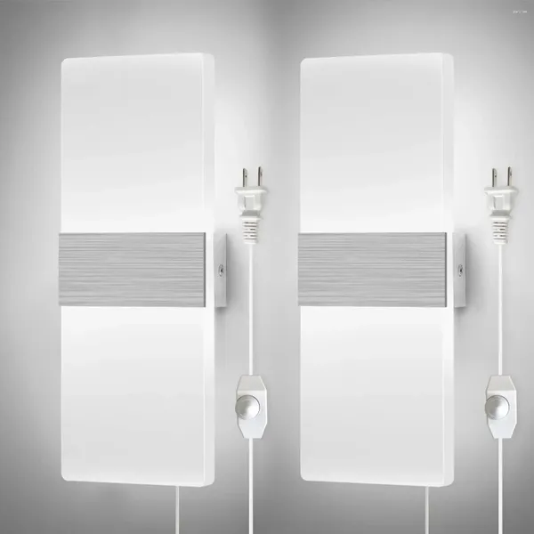 Lámpara de pared Ligero Dimactable apliques enchufe en el conjunto de 2 lámparas LED acrílicas modernas de 12 W para la sala de estar Corredor de dormitorio