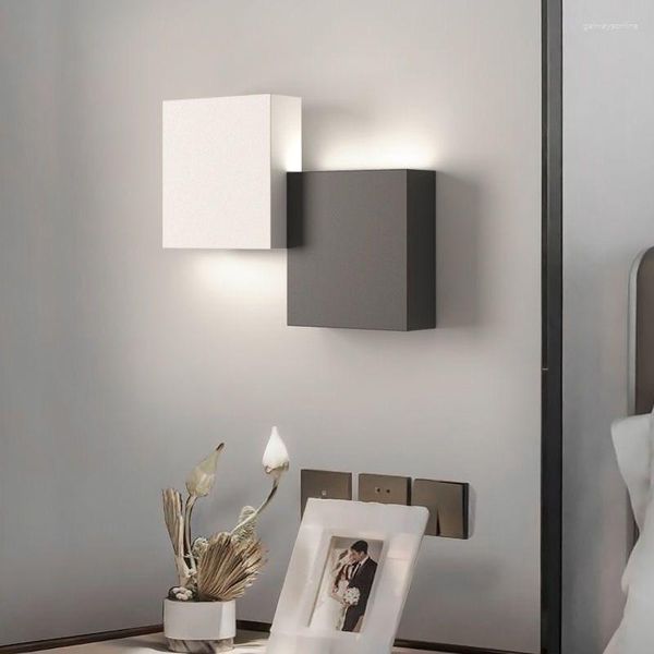 Applique murale salon Led moderne minimaliste chambre lit lumière noir et blanc carré décoration de la maison