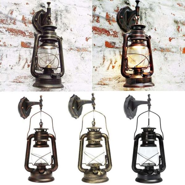 Lámpara de pared Loft Moda antigua Estilo retro Vidrio antiguo Luz industrial Baño Aplique Colgante LED
