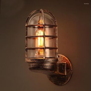 Lámpara de pared LOFT Retro Industrial Bird Cage Wind Corridor Lantern American Country Bar Glass Iron Lights