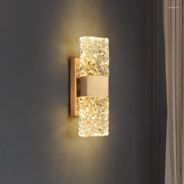 Applique murale LOMIN luxe moderne cristal eau ondulation verre Rectangle doré LED éclairage intérieur pour chambre décor à la maison 110v 220v