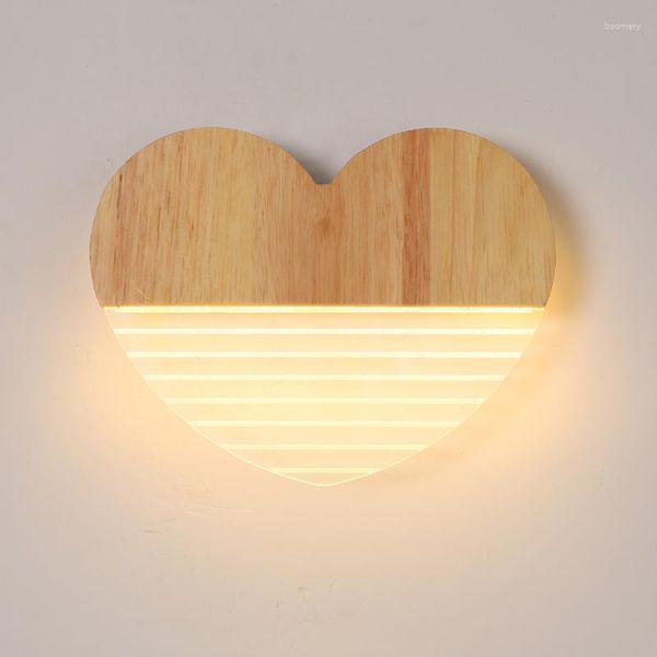 Lámpara de pared Love Nordic Light Dormitorio de madera maciza Sala de estar creativa Fondo de pasillo Apliques Lampada Decoración