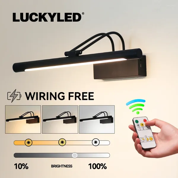 Lampe murale Lukcyled Rechargeable Wireless LED Remote Control Contrôle de peinture de salle de bain Lumière 40 cm Noir moderne