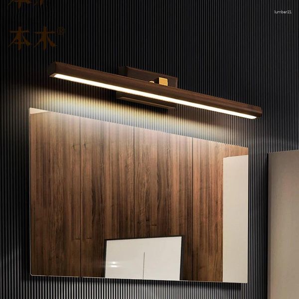 Lámpara de pared de lujo para espejo de baño, luz de nogal, 40CM, 8W, Led, dormitorio cosmético, mesita de noche giratoria de 360 °, aplique de madera para café