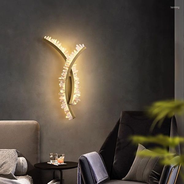 Lámpara de pared de lujo, iluminación de cristal dorado para dormitorio, arte moderno nórdico con estilo, luces decorativas Led, apliques de interior