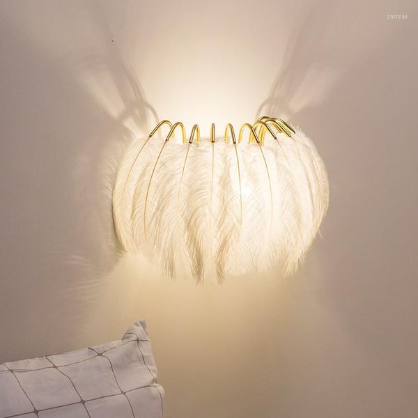 Applique De Luxe Blanc Plume Lampes Moderne Beauté Lumières Pour Chambre Chevet Salon Décoration De La Maison Appliques WA221