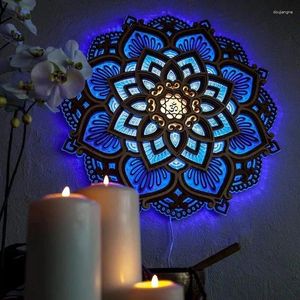Applique murale Mandala Yoga, veilleuse LED multicouche découpée au Laser sculptée élégante en PVC/goutte suspendue en bois