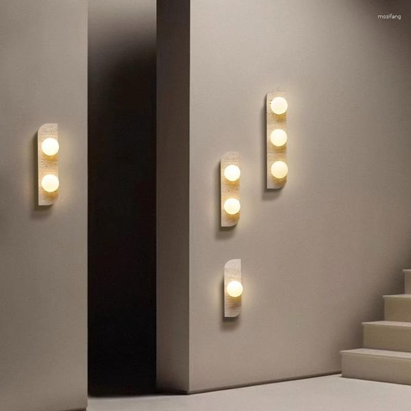 Lámpara de pared Mármol LED Piedra natural Vidrio blanco Bombilla G4 para escaleras Pasillo Pasillo Salón Dormitorio Iluminación interior Gota