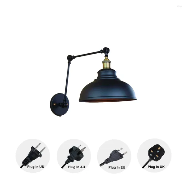 Lámpara de pared Metal Simple Textura negra Sombra Elegante Clásico Retro Bombilla no incluida