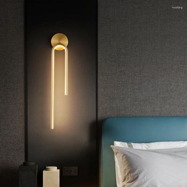 Lampe murale chambre minimaliste de chambre à coucher moderne simple nordique tout cuivre luxe de luxe couloir el