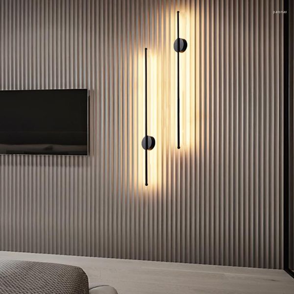 Applique murale minimaliste longue bande LED lumières pour salon TV fond intérieur luxe lampes de chevet applique noir