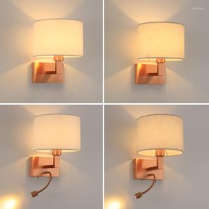 Wandlamp Minimalistisch Rose Goud Met Ronde Wit/Beige Stoffen Kap Modern El Sconce Soft Tube 3W Led Spotlight