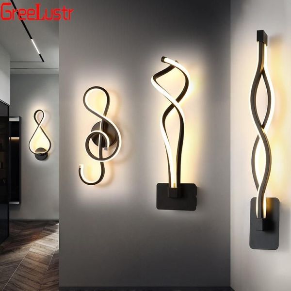 Lámpara de pared Lámparas acrílicas modernas Aplique negro minimalista para cabecera Baño Hogar Deco LED Pasillo Escaleras Iluminación Accesorios 314s