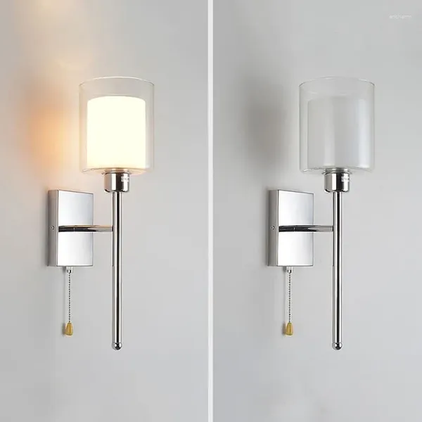 Lámpara de pared Modern Art Deco Light with Pull Switch Switch Style Chrome Finish Bedside Industrial Nordic Sponces