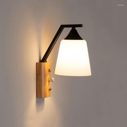 Wandlamp moderne slaapkamer verlichting houten knop schakelaar glazen lampenkap wit/black metal el woonkamer lichten licht