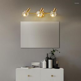 Muurlamp moderne koperen lampen luxe 2/3 hoofden K9 kristallicht armatuur AC90-260V Noordse creatieve slaapkamer badkamer spiegelpaal
