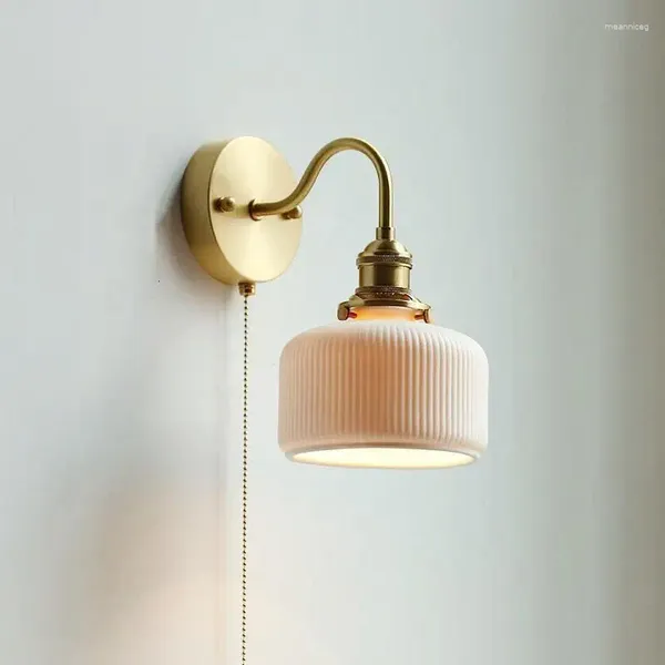 Lámpara de pared Moderna cerámica Gold Mainbody Pull Light Bedside Bedside escalera decorativa de interior Luminaria Luminaria