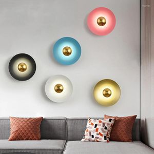 Applique moderne circulaire lune lumière LED nordique coloré en fer forgé salon fond couloir allée chambre chevet