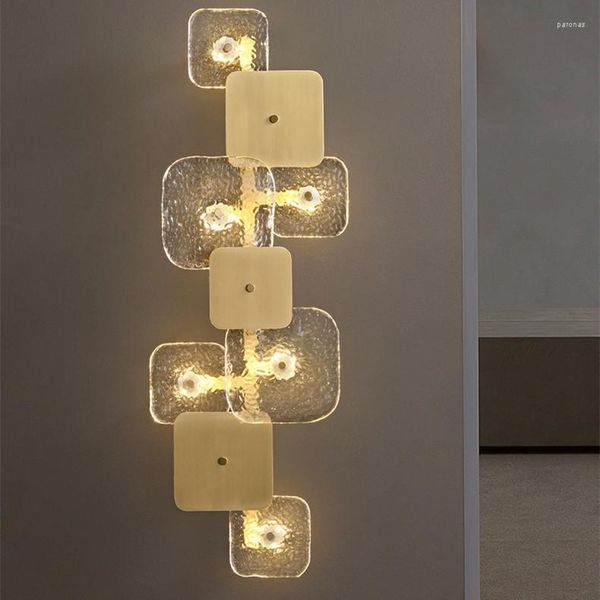 Lámpara de pared, lámparas de cristal artísticas de cobre modernas, luminarias LED cuadradas creativas nórdicas para sala de estar, dormitorio, pasillo y luces decorativas para escaleras