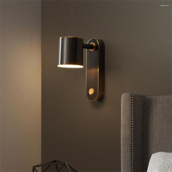 Lámpara de pared moderna de cobre giratoria, luz de latón con interruptor, candelabro giratorio, dormitorio dorado, lectura de cabecera, LED, decoración del hogar