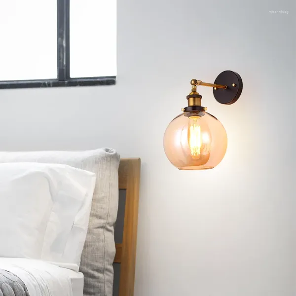 Lámpara de pared Moderna E27 Comedor Sala de estar Sconce Luces de noche con pantalla de vidrio transparente Piezas de metal de cobre Decoración del espacio