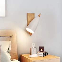 Lámpara de pared moderna e27 nórdica madera led dormitorio led