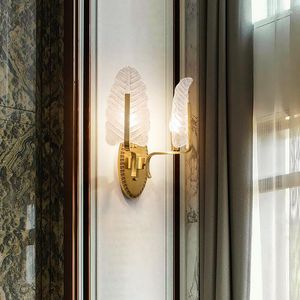 Muurlamp moderne Europese stijl koper binnen led golden glazen bedlicht lichte woonkamer gangpad sfeer sconce liet