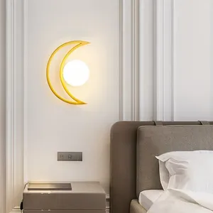 Lámpara de pared Luces de vidrio modernas Aplique de noche En forma de luna Habitaciones para niños Dormitorio Pasillo Fondo Decoración del hogar