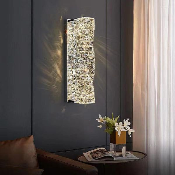 Lámpara de pared, candelabro de luz LED de cristal de lujo cromado dorado moderno para sala de estar, dormitorio, luces de fondo de Tv, accesorios para el hogar interior