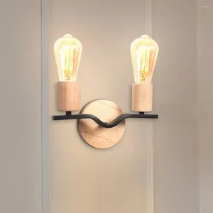 Applique moderne éclairage intérieur lumières Loft américain fer 2 têtes bois lampes de chevet Vintage applique luminaire Wandlamp