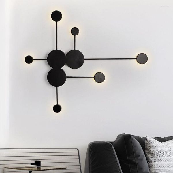 Applique murale moderne intérieur rond point lumières créative noir or blanc abat-jour Led salle de bain chambre appliques Luminaire