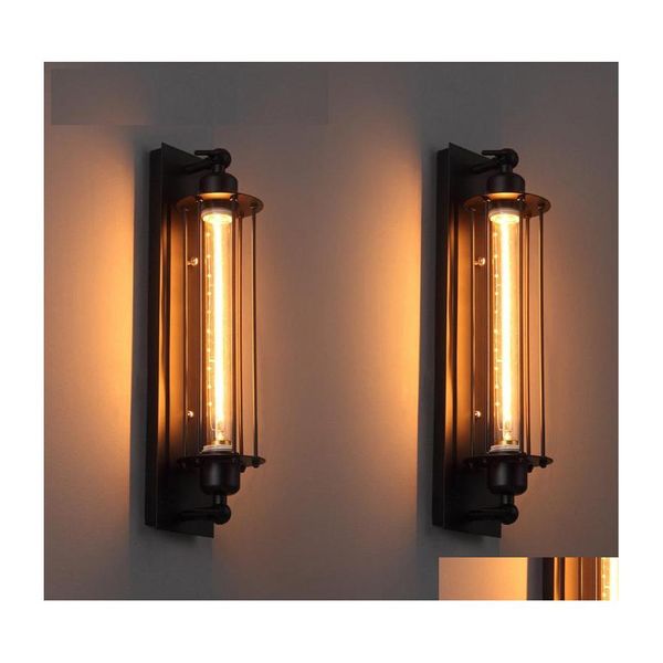 Lámpara de pared Diseño de estilo industrial moderno Hierro negro American Loft Pintura Restaurante Decoración Led E27 Tubo de luz cálido 220V Drop Deli Dhncs