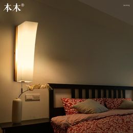 Applique murale Style japonais moderne Led lumières en bois de chêne applique pour chambre éclairage à la maison lumière en bois massif