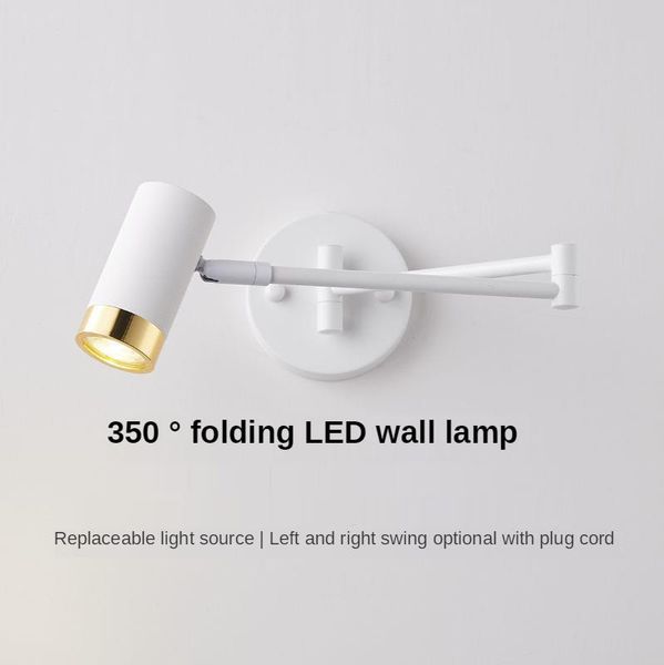 Lámpara de pared LED moderna 350ﾰ Plegable Sala de estar Estudio Dormitorio Lectura de cabecera Blanco Negro Luz de noche Pasillo Escalera Iluminación de pared