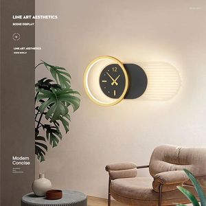 Muurlamp Moderne LED -klok Golden Nordisch Ronde Licht met voor slaapkamer Bedide Living Achtergrond Decoratie