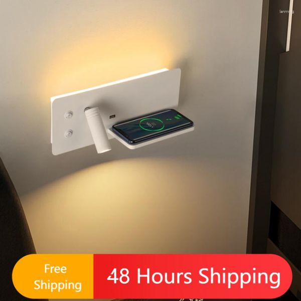 Lampe murale LED moderne pour la chambre El Bedside Gince Lights Wireless Charge USB Charge arrière