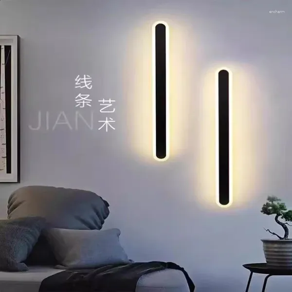 Lámpara de pared LED moderna para escaleras, espejo de baño, apliques de noche para dormitorio, decoración interior del hogar, tira larga de luz acrílica de hierro