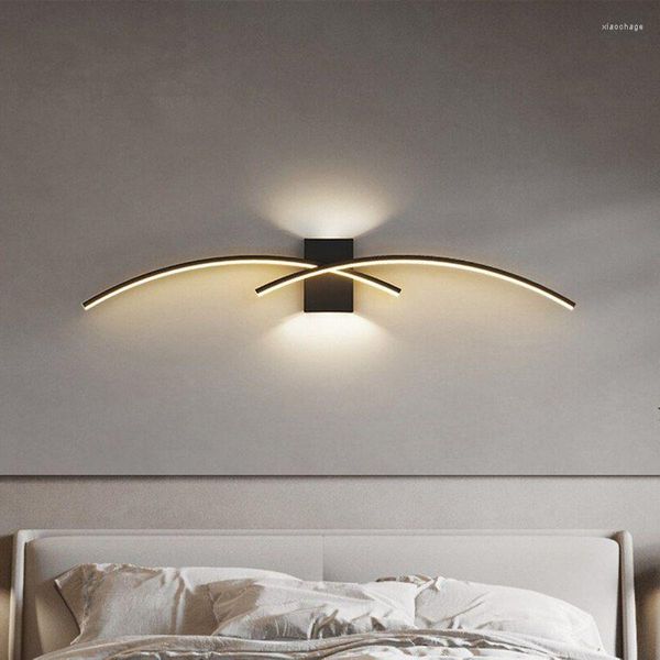 Applique murale lampes LED modernes bande minimaliste noir blanc or lumières pour chambre salons salle à manger luminaires de décoration de la maison