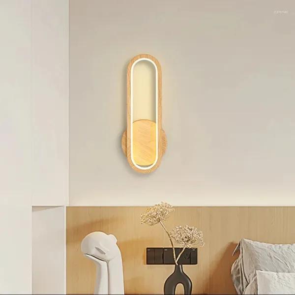 Lámpara de pared Lámparas LED modernas Anillo de madera Aplique de luz para dormitorio Sala de estar Sala de estar Escalera Interior Decoración para el hogar Accesorios de iluminación