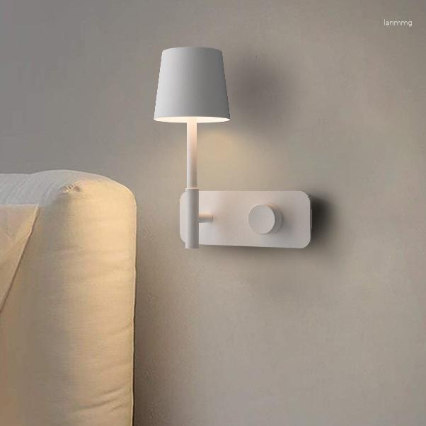 Vägglampa modernt LED -ljus 6W med switchgränssnitt minimalism vit dimbar för sovrum bredvid nattbelysning sconce