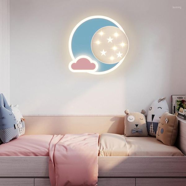 Applique murale moderne lumière LED pour enfants chambre décoration lampes AC220V garçon fille bleu rose chambre chevet