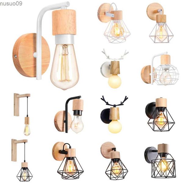 Applique Murale LED moderne lumières lampes murales en bois nordique applique E27 rétro chevet Vintage luminaire intérieur salon décor à la maison