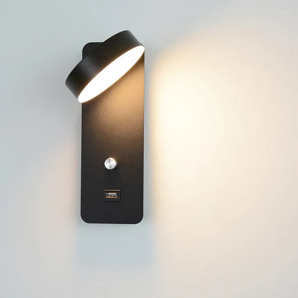 Lámpara de pared LED moderna con interfaz USB Dormitorio Mesita de noche Giratoria Atenuación continua Decoración de fondo
