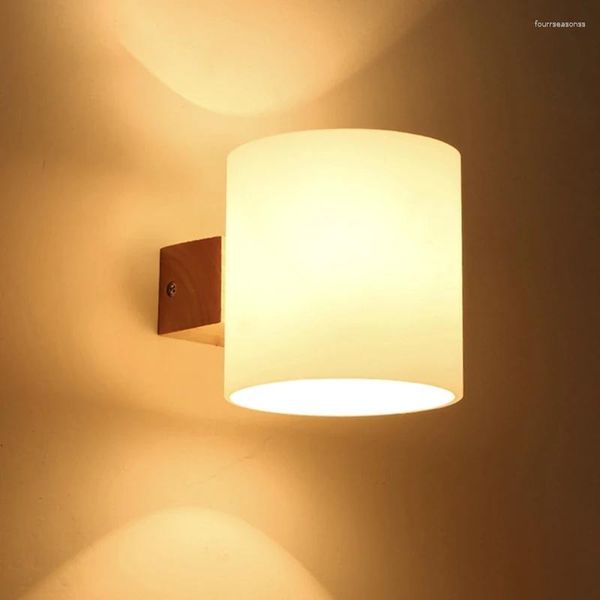 Lámpara de pared Led moderna de madera, vidrio esmerilado nórdico, luces de madera, candelabro, pasillo, pasillo, dormitorio, lámparas de decoración del hogar