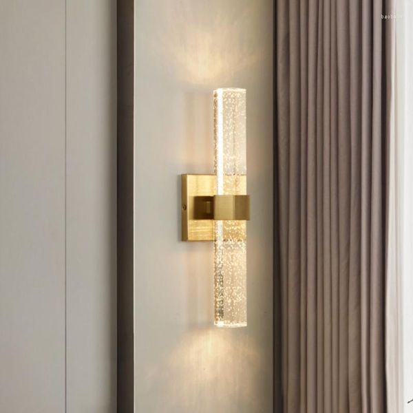 Lámpara de pared moderna, lámparas de lujo para sala de estar, LED, burbuja de cristal de diamante, decoración nórdica minimalista para el hogar, luces de dormitorio doradas