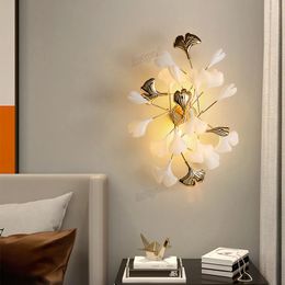 Applique murale moderne lumières porcelaine feuilles chambre décoration nordique luminaire LED pour la décoration intérieure lampes en or